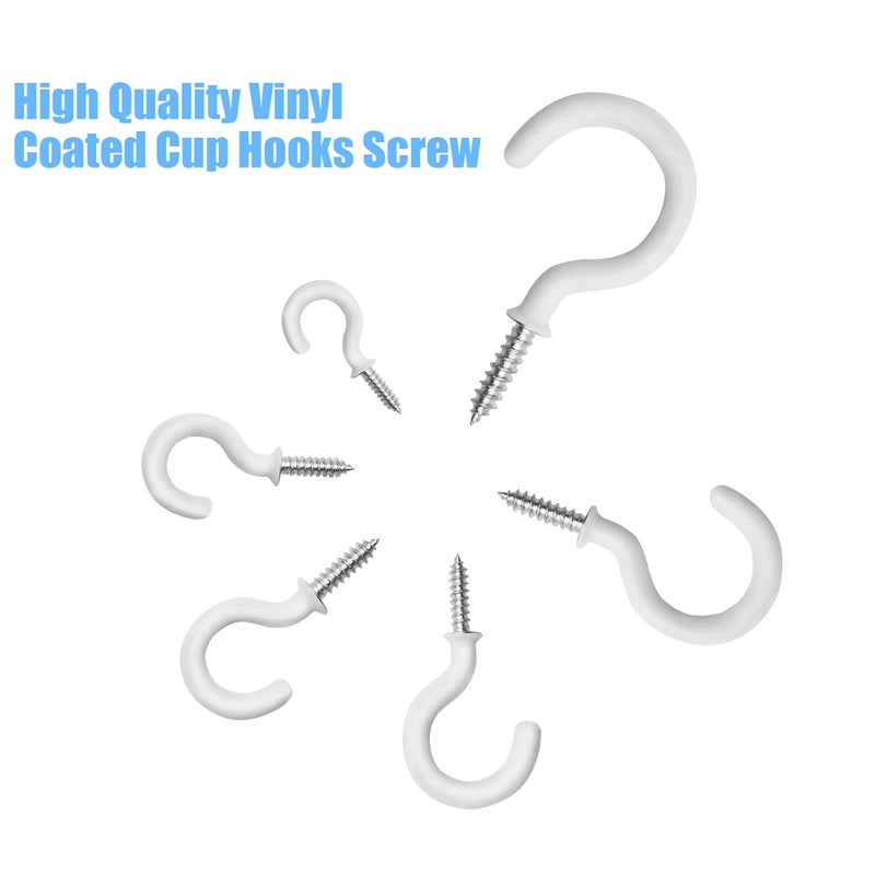 DYWISHKEY Cup Hooks Kit, 110PCS 6 Sizes, Vinyl Coated Ceiling Hooks Holder for Home, Office and Workplace, White (1/2", 5/8", 3/4", 7/8", 1", 1-1/4") - Image 4